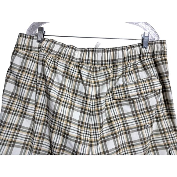 Chaps Plaid Swim Trunks Mens XL Beige White Polyester Mesh Lined Drawstring - Picture 10 of 14